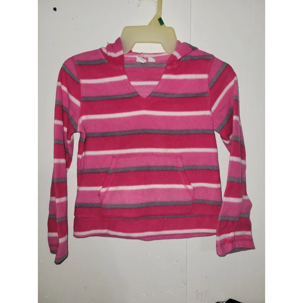The Children's Place Girls Pink Striped Fleece Pullover Hoodie AA71